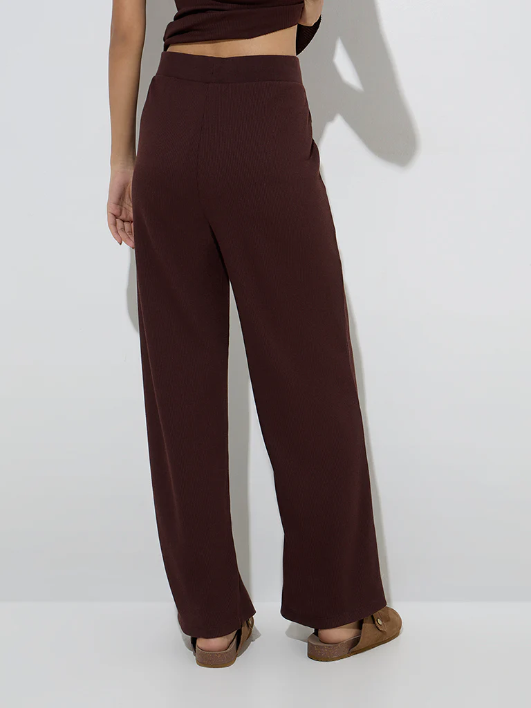 Superstar Brown Waffle-Textured High-Rise Pants - Image 4