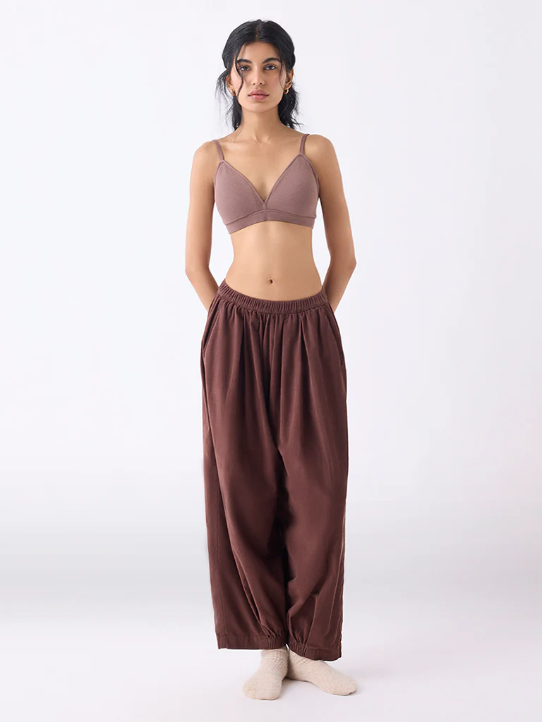 Superstar Brown Waffle-Textured Padded Cotton-Blend Bra - Image 2