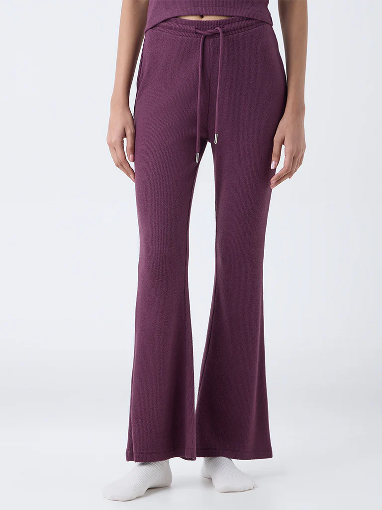 Superstar Burgundy Ribbed High-Rise Bootcut Pants - Image 2