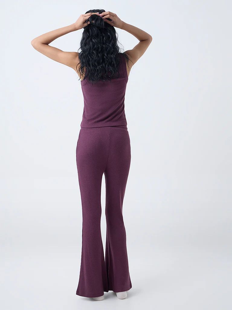Superstar Burgundy Ribbed High-Rise Bootcut Pants - Image 4