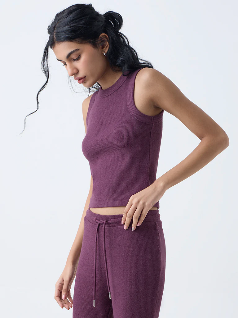 Superstar Burgundy Ribbed-Textured Tank Top