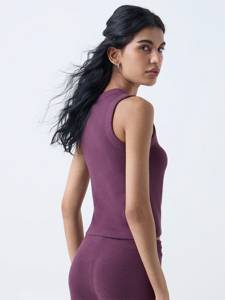 Superstar Burgundy Ribbed-Textured Tank Top - Image 4