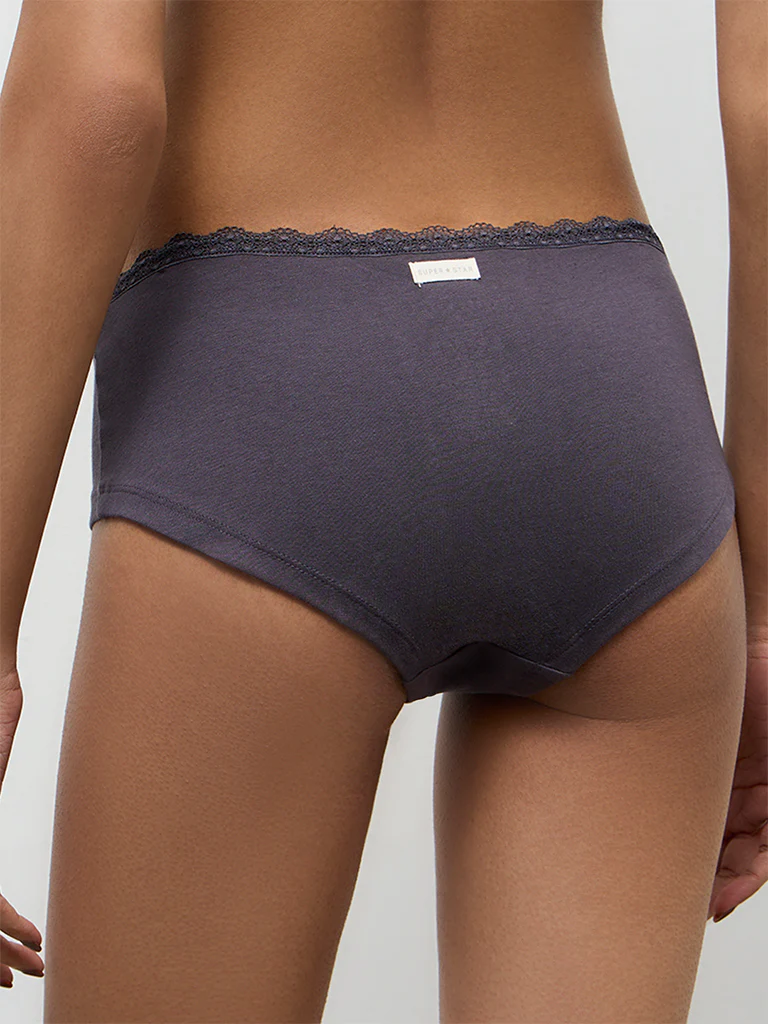 Superstar Charcoal Low-Rise Cotton-Blend Briefs - Pack of 2 - Image 4