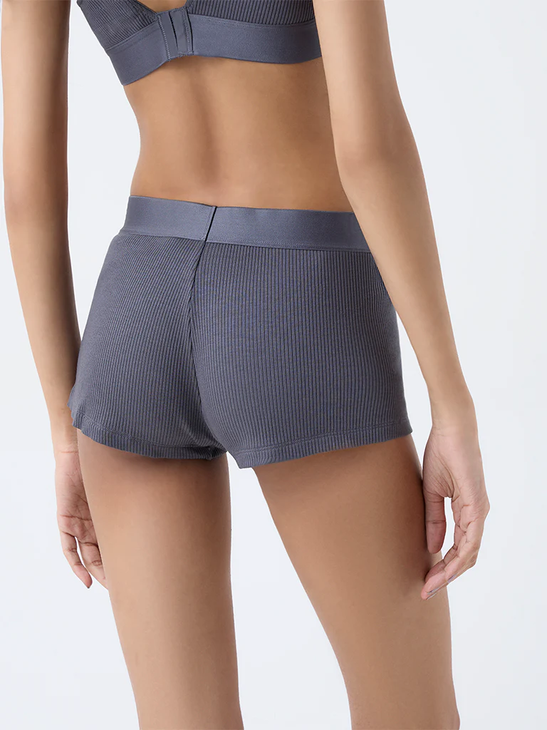 Superstar Charcoal Ribbed-Textured Boy Shorts Briefs - Image 4
