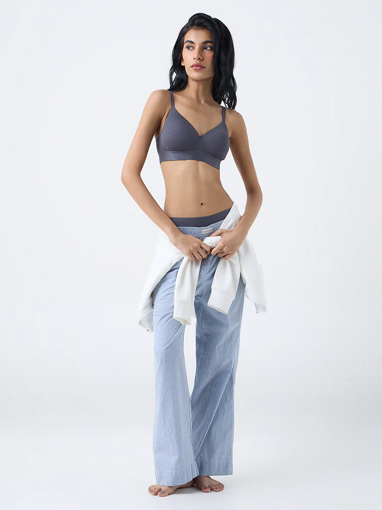 Superstar Charcoal Ribbed-Textured Padded Bra