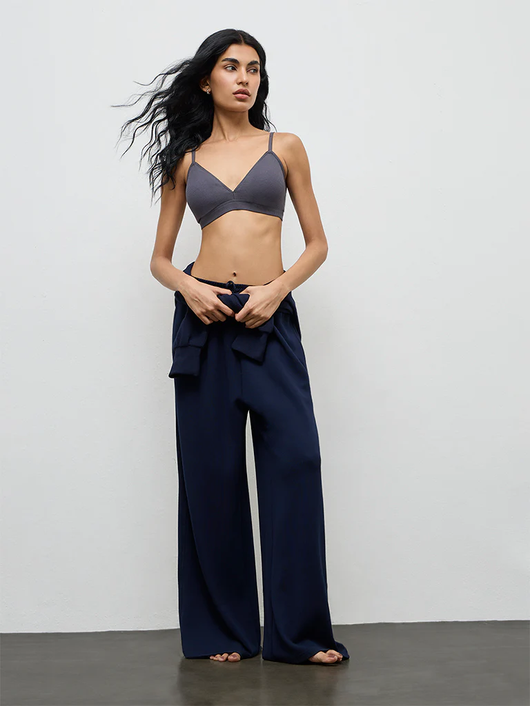 Superstar Charcoal Waffle-Textured Cotton-Blend Bra - Image 3