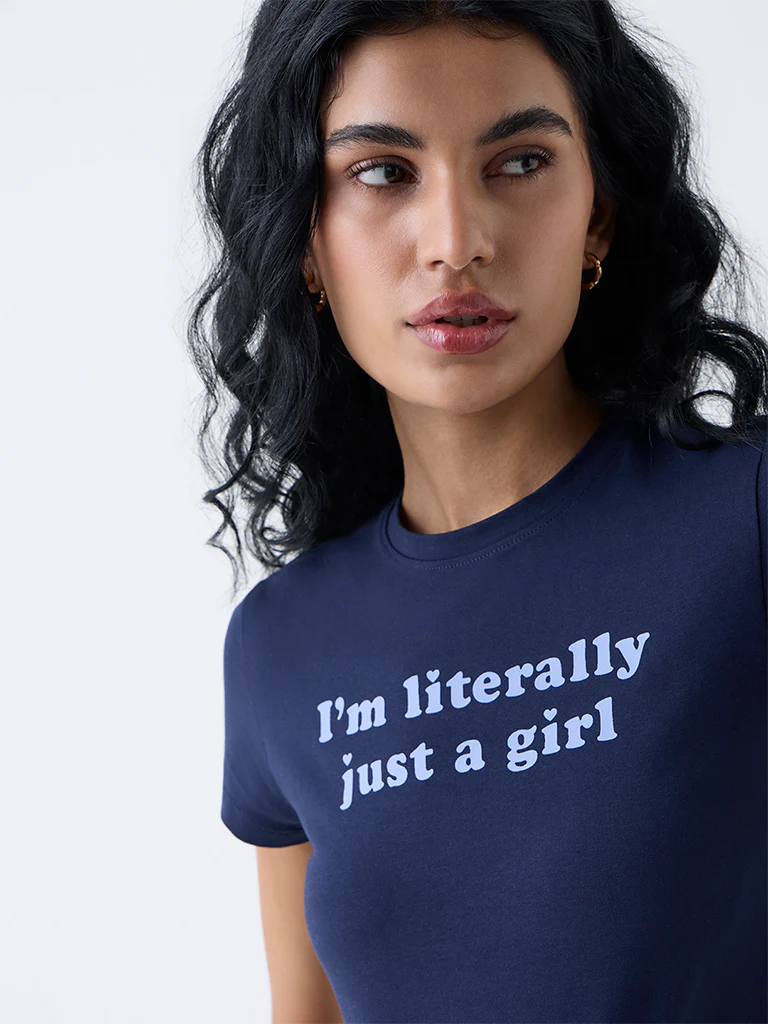 Superstar Dark Blue Text Design Cotton-Blend T-Shirt - Image 3