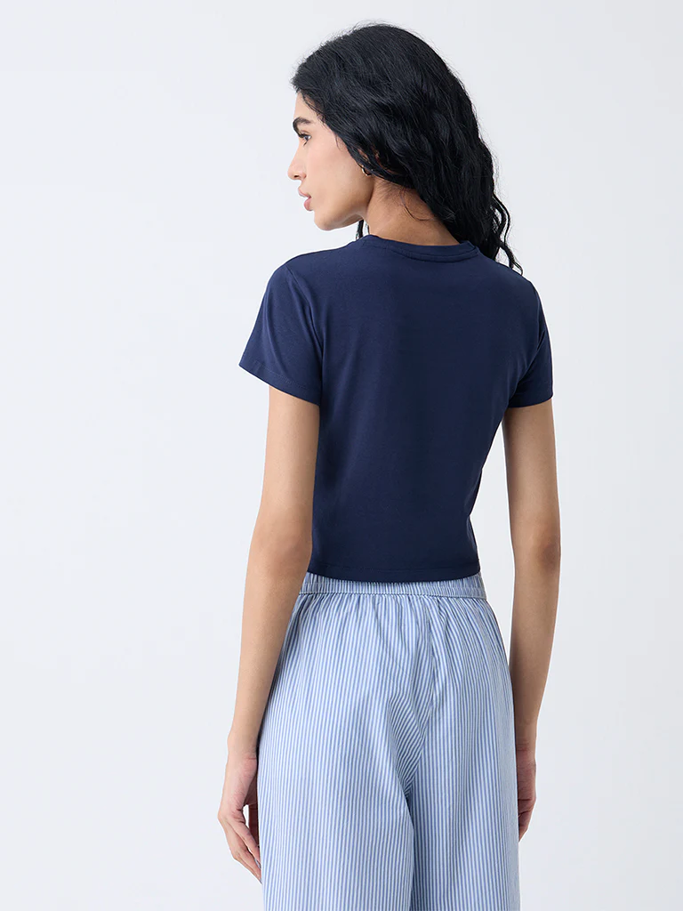 Superstar Dark Blue Text Design Cotton-Blend T-Shirt - Image 4