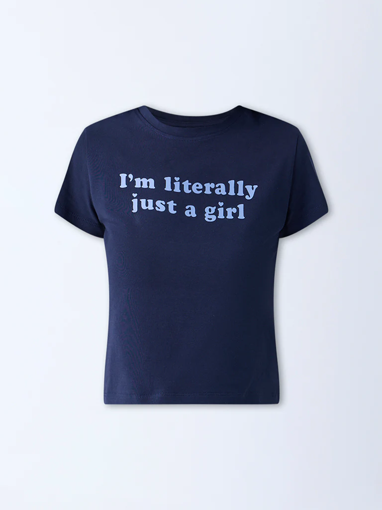 Superstar Dark Blue Text Design Cotton-Blend T-Shirt - Image 5