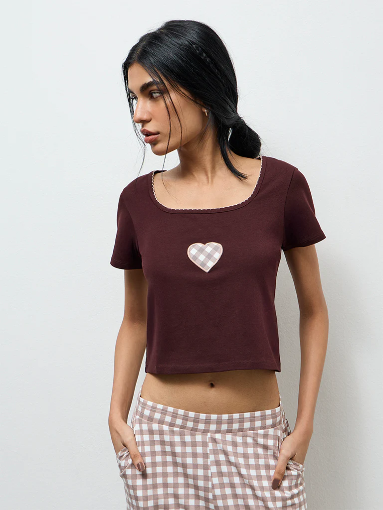 Superstar Dark Brown Embroidered Cotton-Blend T-Shirt - Image 2