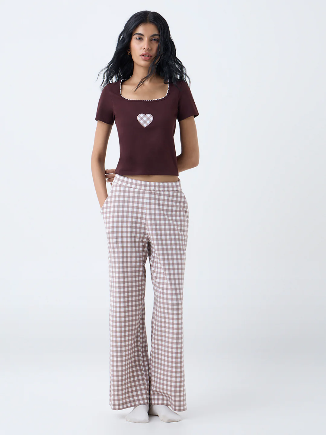 Superstar Dark Brown Heart Design Cotton-Blend Top - Image 2