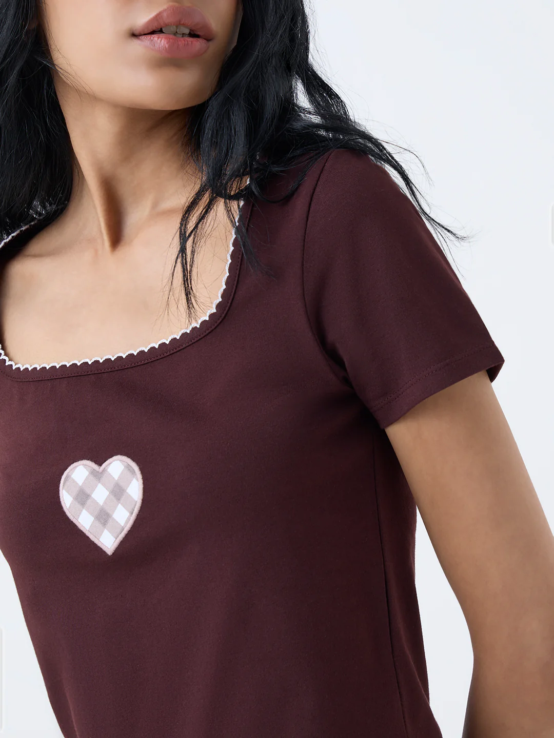 Superstar Dark Brown Heart Design Cotton-Blend Top - Image 3