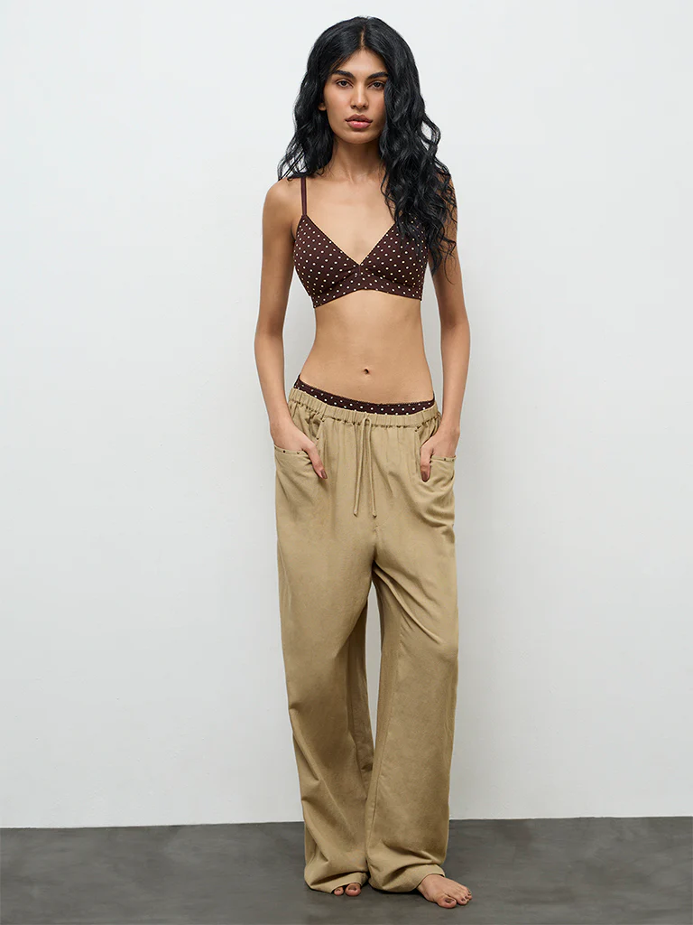 Superstar Dark Brown Polka-Dot Cotton-Blend Padded Bra - Image 2