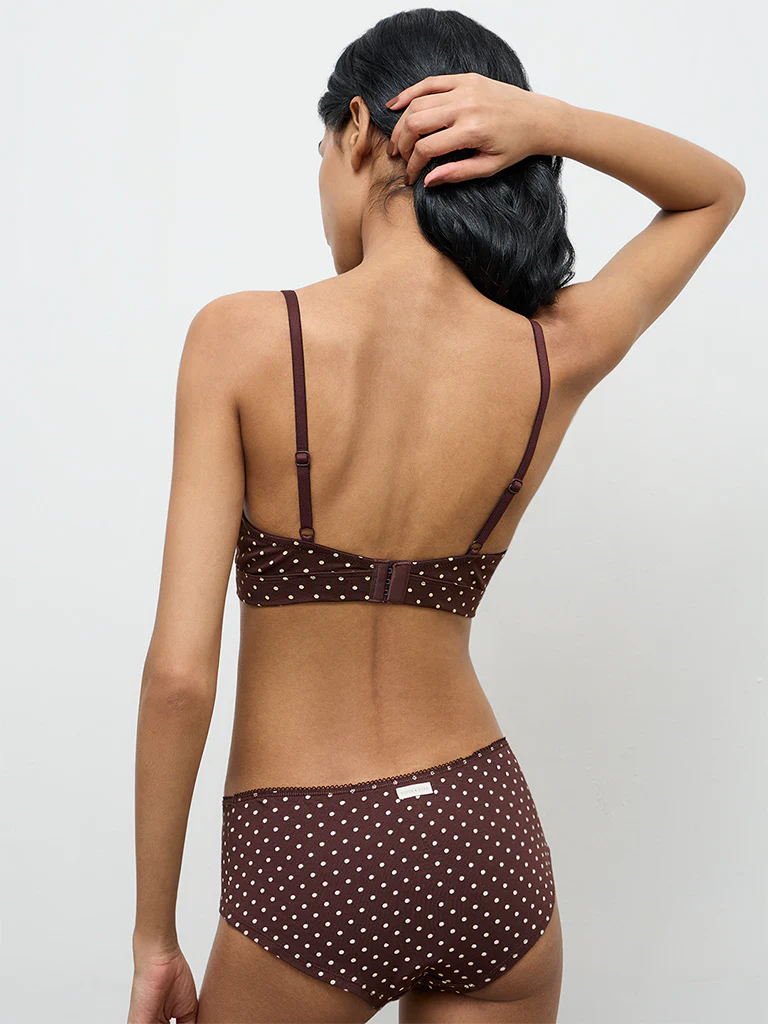 Superstar Dark Brown Polka-Dot Printed Low-Rise Cotton-Blend Briefs - Pack of 2 - Image 4