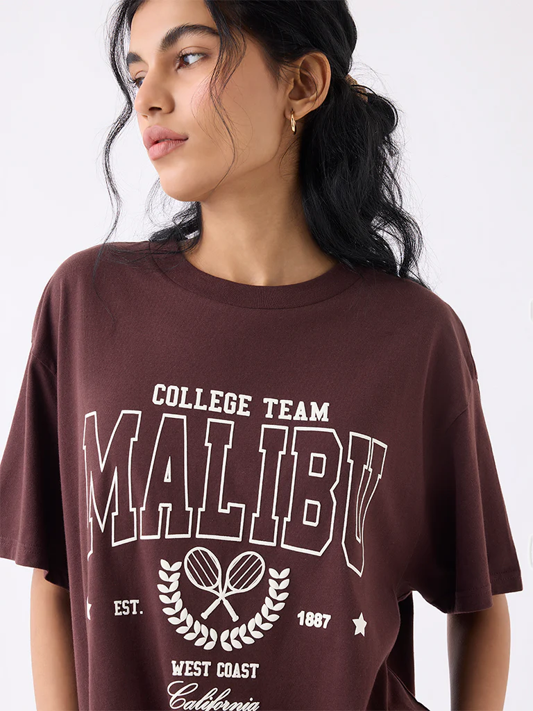 Superstar Dark Brown Typographic Cotton T-Shirt - Image 3