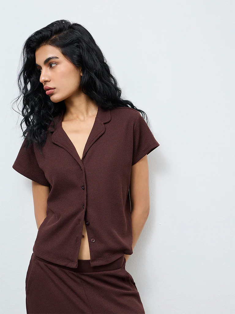 Superstar Dark Brown Waffle-Textured Shirt