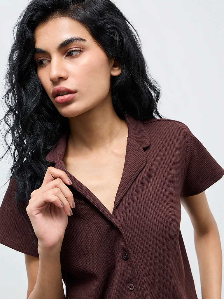Superstar Dark Brown Waffle-Textured Shirt - Image 3