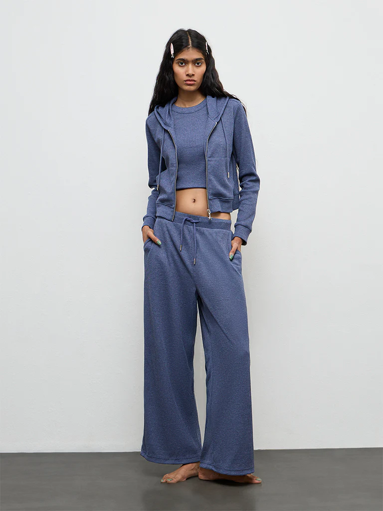 Superstar Dusty Blue Ribbed-Textured Hooded Cotton-Blend Jacket