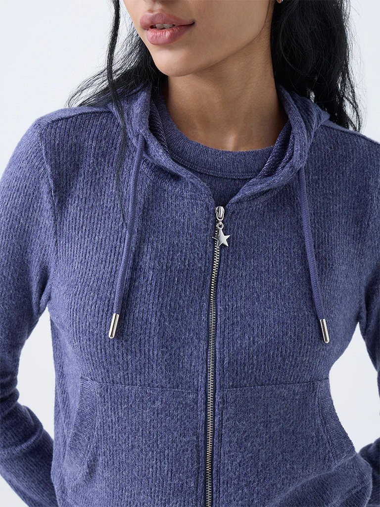 Superstar Dusty Blue Ribbed-Textured Jacket - Image 3