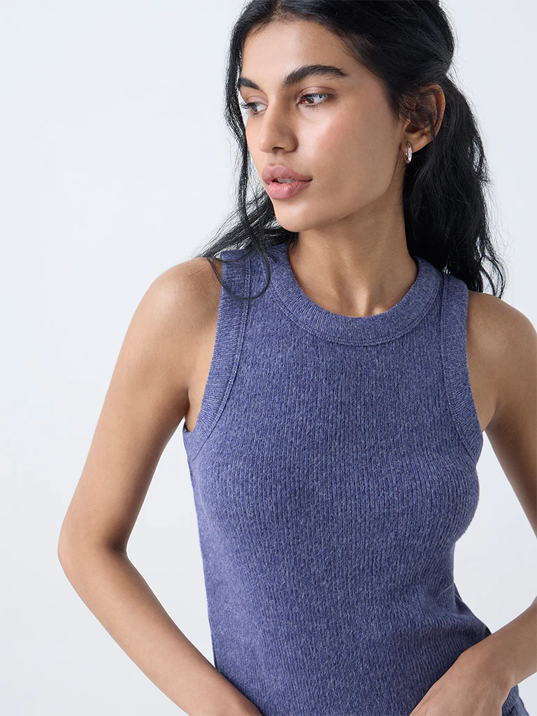 Superstar Dusty Blue Ribbed-Textured Tank Top - Image 3