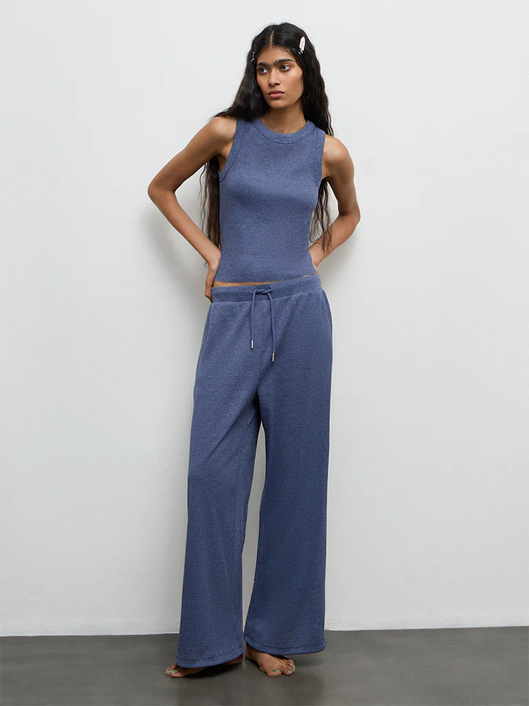 Superstar Dusty Blue Waffle Textured Cotton-Blend Pants