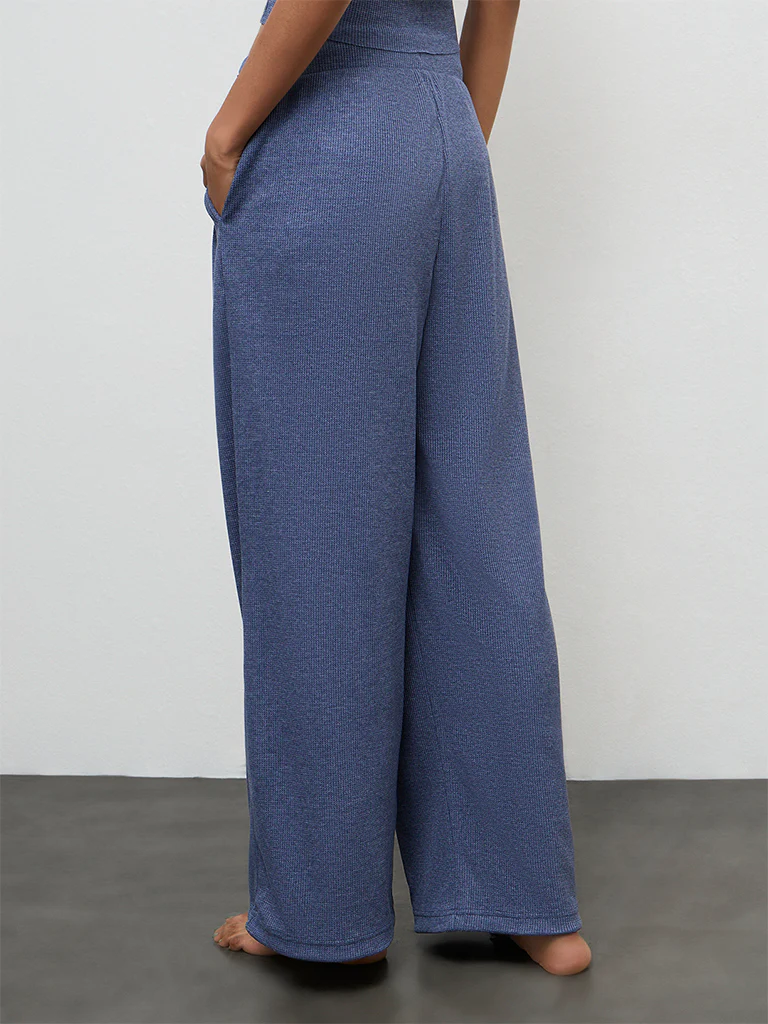 Superstar Dusty Blue Waffle Textured Cotton-Blend Pants - Image 4