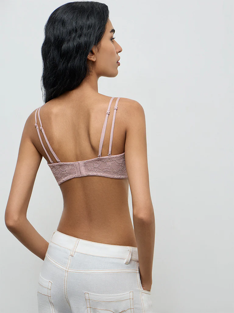 Superstar Dusty Mauve Lace-Detailed Padded Bra - Image 4