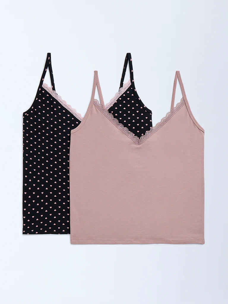 Superstar Dusty Pink Cotton-Blend Camisoles - Pack of 2 - Image 2