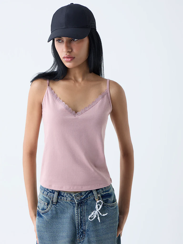 Superstar Dusty Pink Cotton-Blend Camisoles - Pack of 2 - Image 3