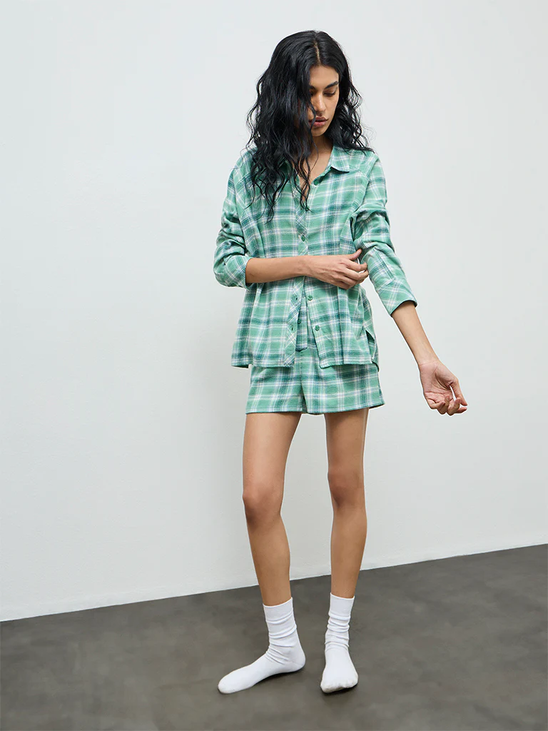 Superstar Green Oversized Checkered Cotton Shirt - Image 2