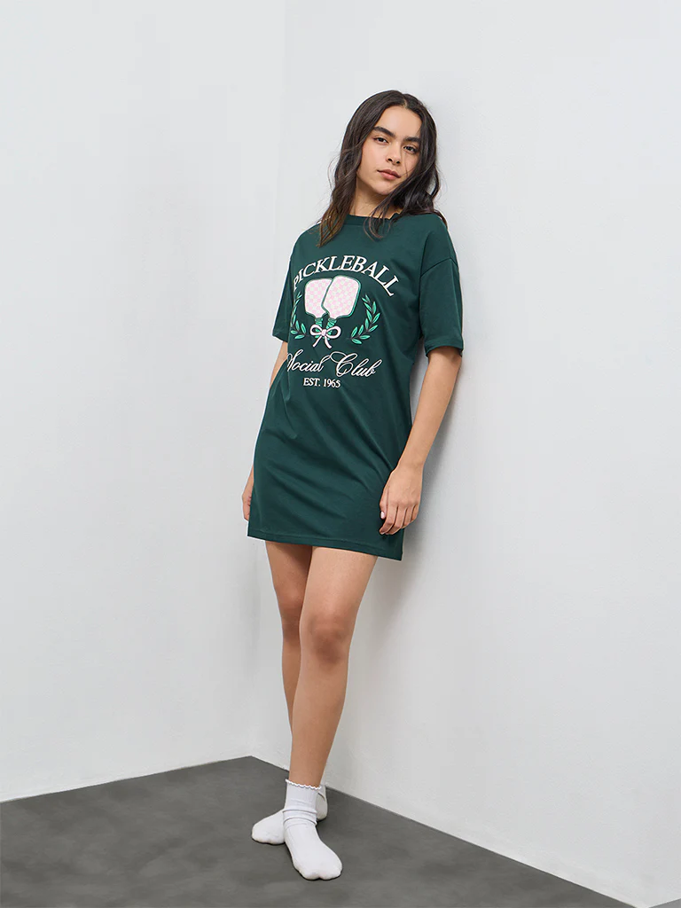 Superstar Green Printed Cotton T-Shirt Dress - Image 2