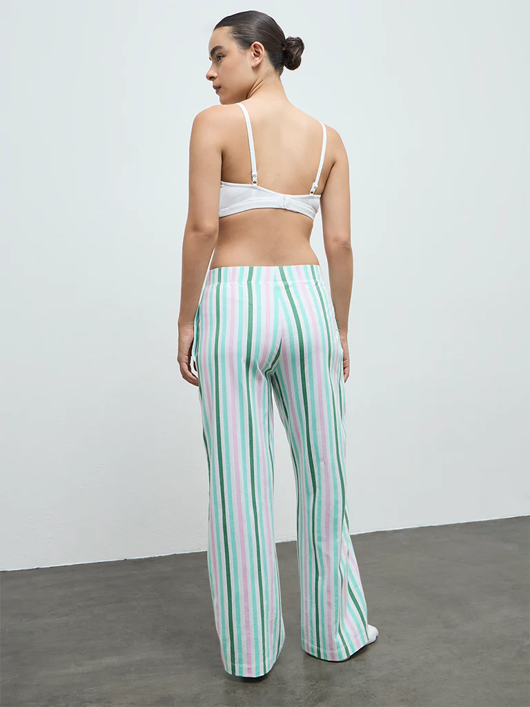 Superstar Green Striped Cotton-Blend High-Rise Pants - Image 4