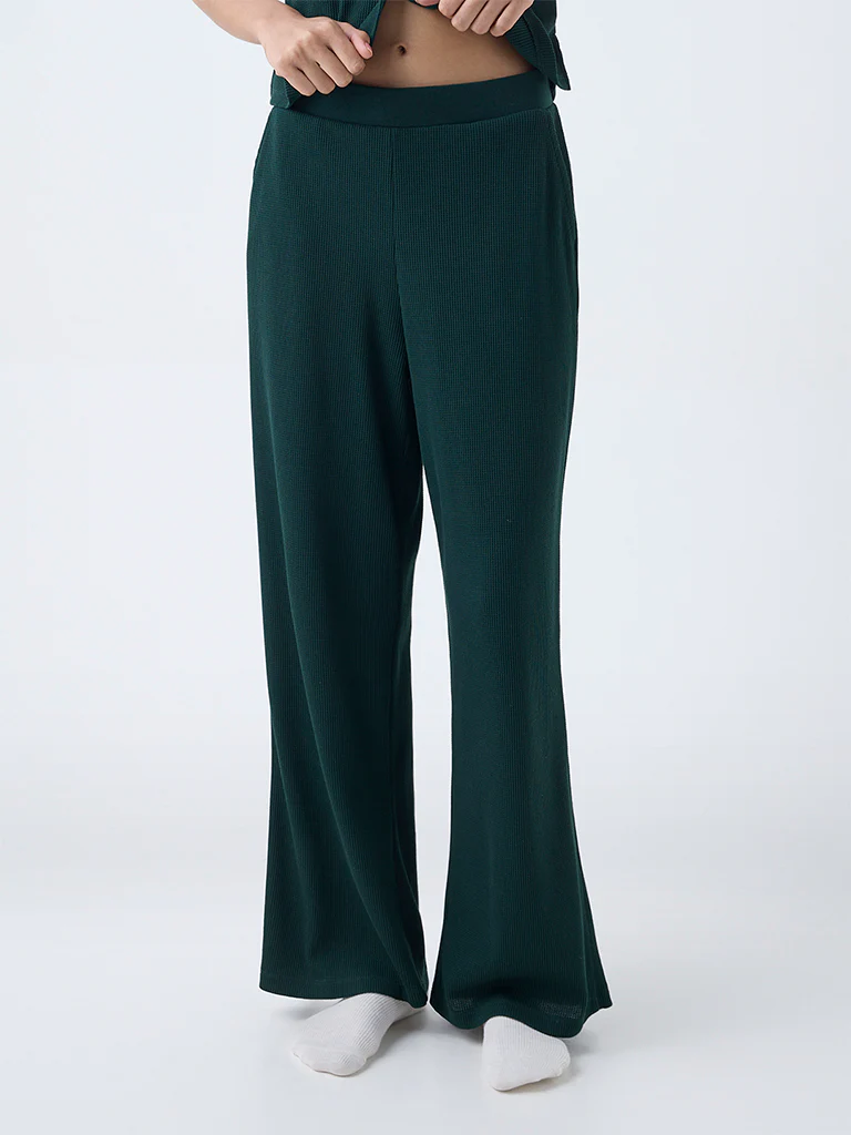 Superstar Green Waffle-Textured High-Rise Pants - Image 2