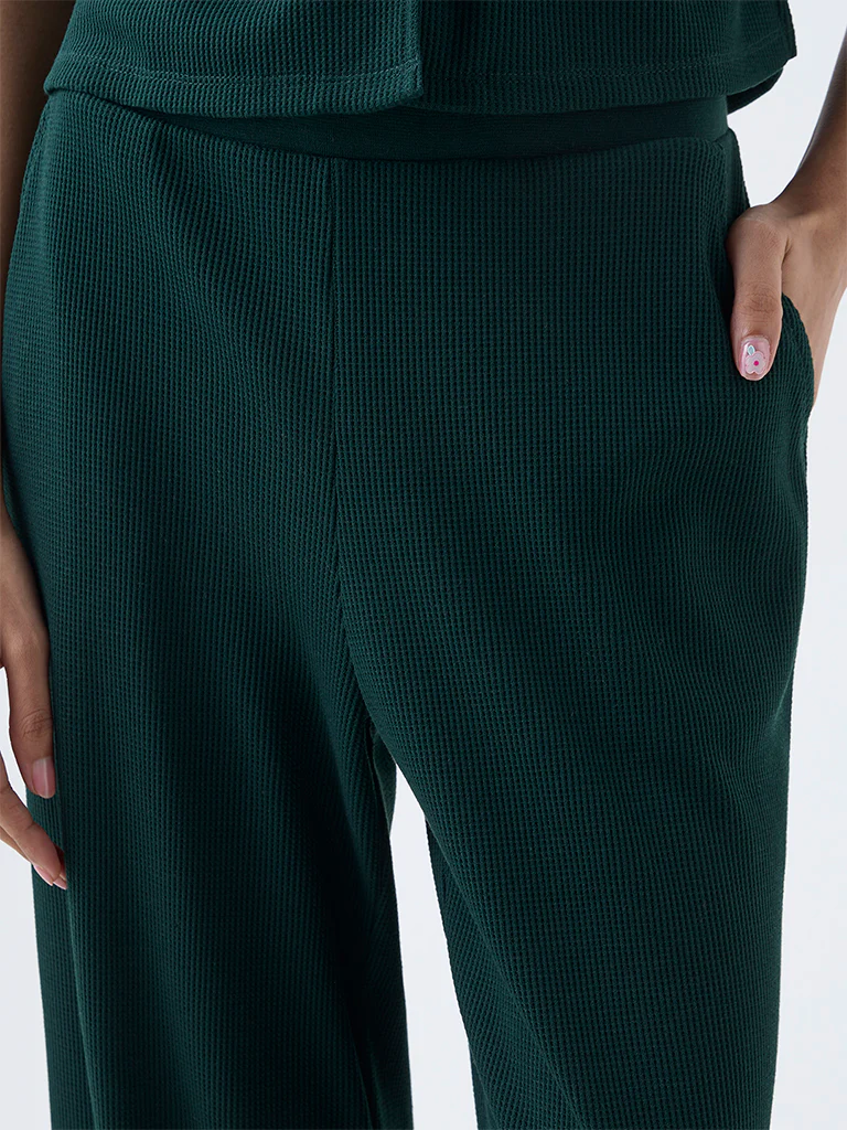 Superstar Green Waffle-Textured High-Rise Pants - Image 3