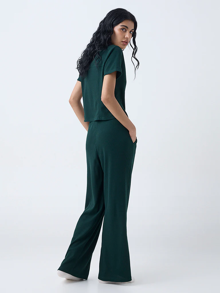Superstar Green Waffle-Textured High-Rise Pants - Image 4