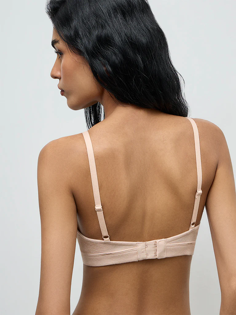 Superstar Light Beige Waffle-Textured Padded Cotton-Blend Bra - Image 4
