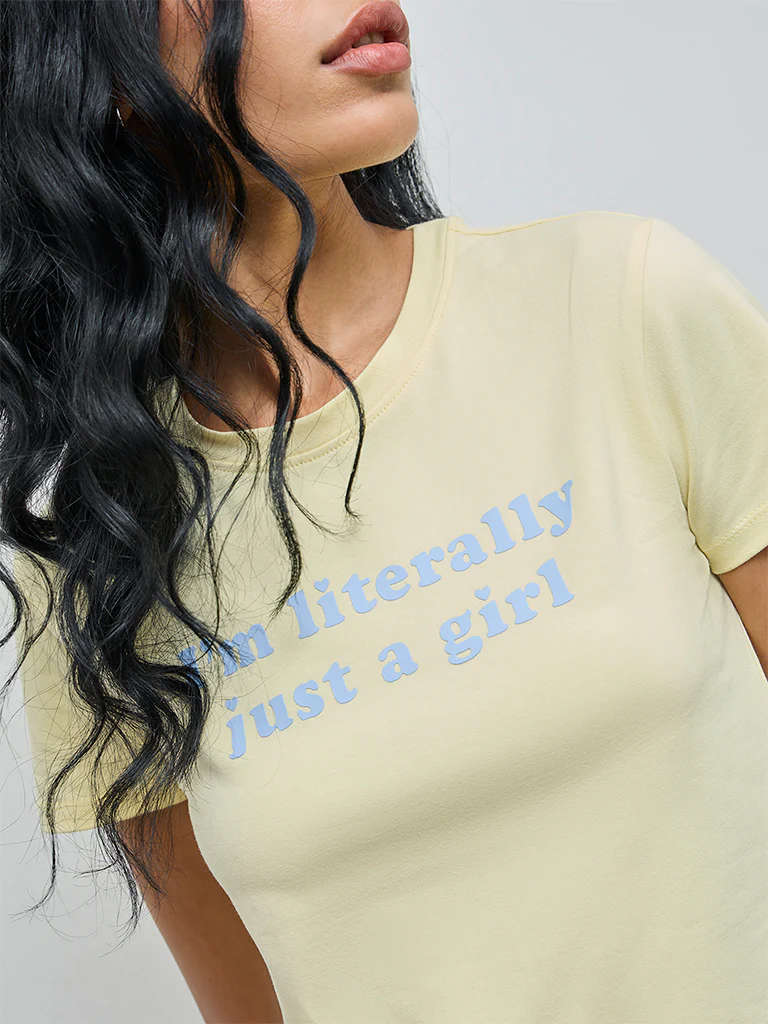 Superstar Light Yellow Text Printed Cotton T-Shirt - Image 3