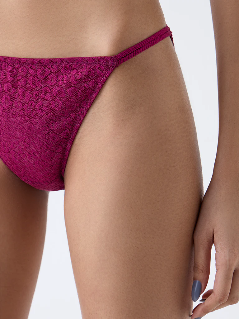 Superstar Magenta Animal Lace Design Thong Briefs - Image 3