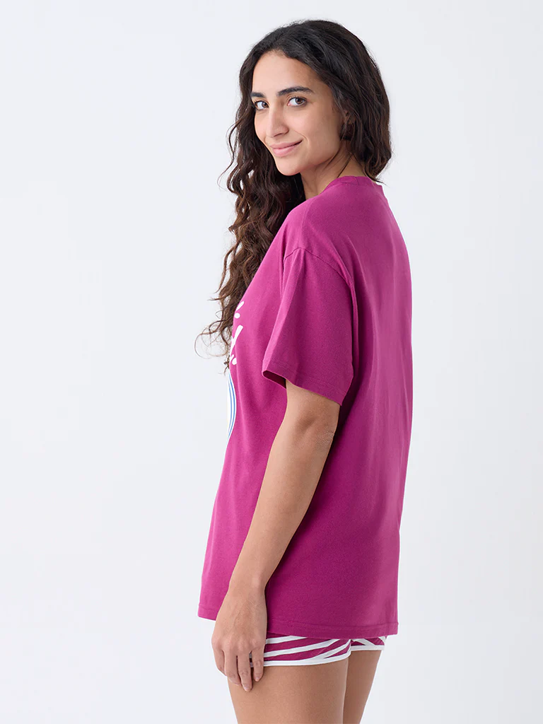 Superstar Magenta Printed Cotton T-Shirt - Image 4