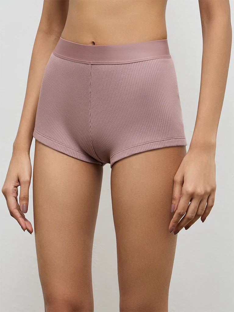 Superstar Mauve Ribbed High-Rise Boy Shorts Briefs - Image 2