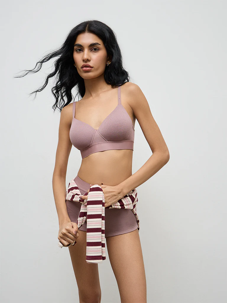 Superstar Mauve Ribbed Padded Bra