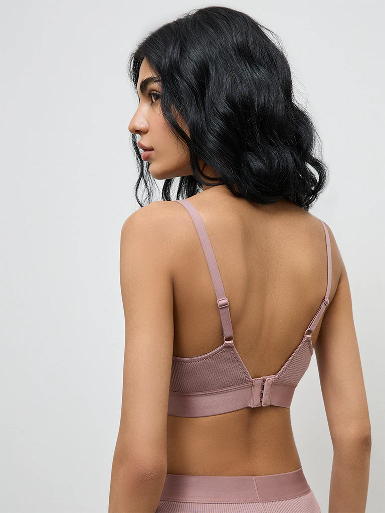 Superstar Mauve Ribbed Padded Bra - Image 4