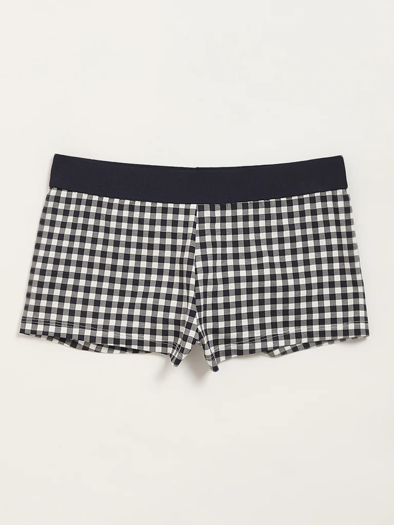 Superstar Navy Checkered Boy Shorts Cotton-Blend Briefs - Image 5