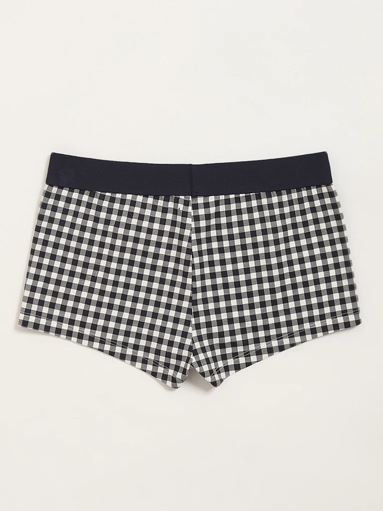 Superstar Navy Checkered Boy Shorts Cotton-Blend Briefs - Image 6