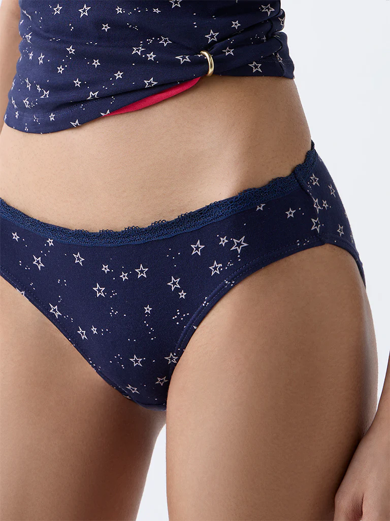 Superstar Navy Printed Cotton-Blend Bikini Briefs - Pack of 2 - Image 3