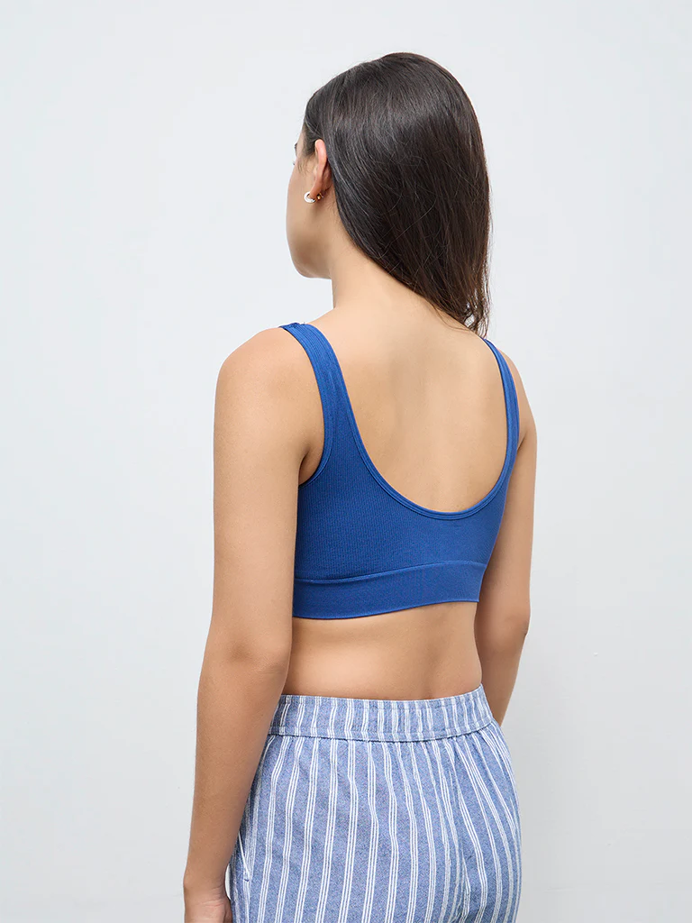 Superstar Navy Ribbed Padded Bra - Image 4