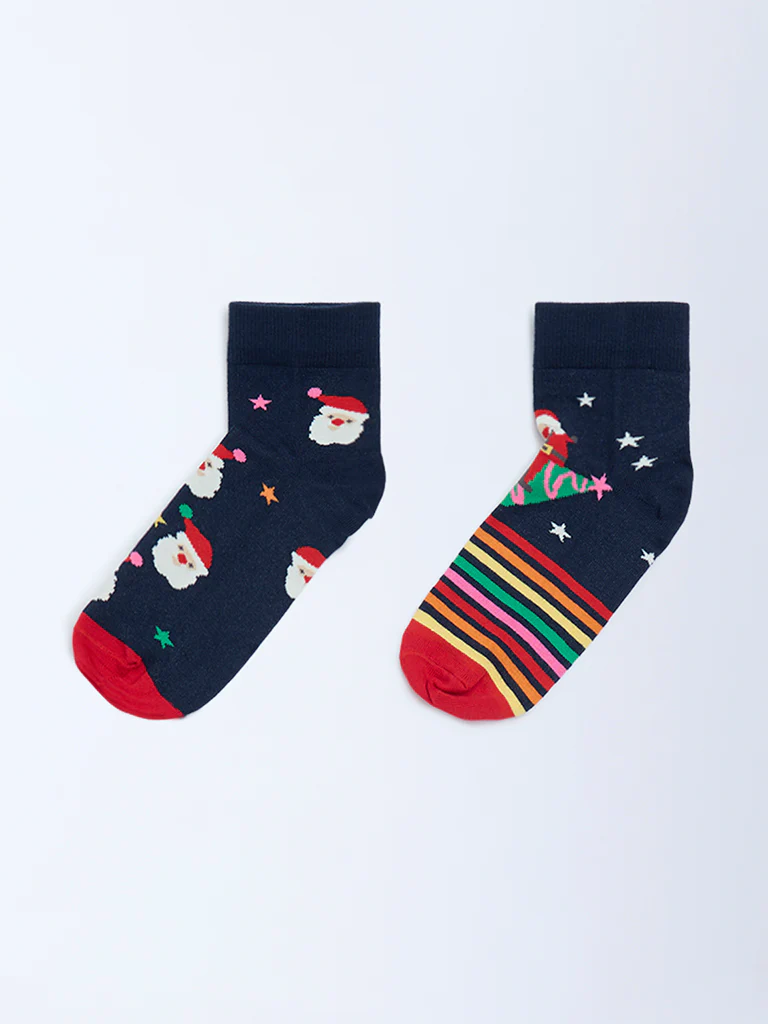 Superstar Navy Santa-Themed Cotton-Blend Socks - Pack of 2