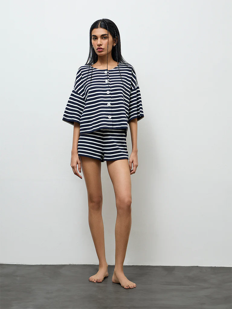 Superstar Navy Striped Cotton Top - Image 2