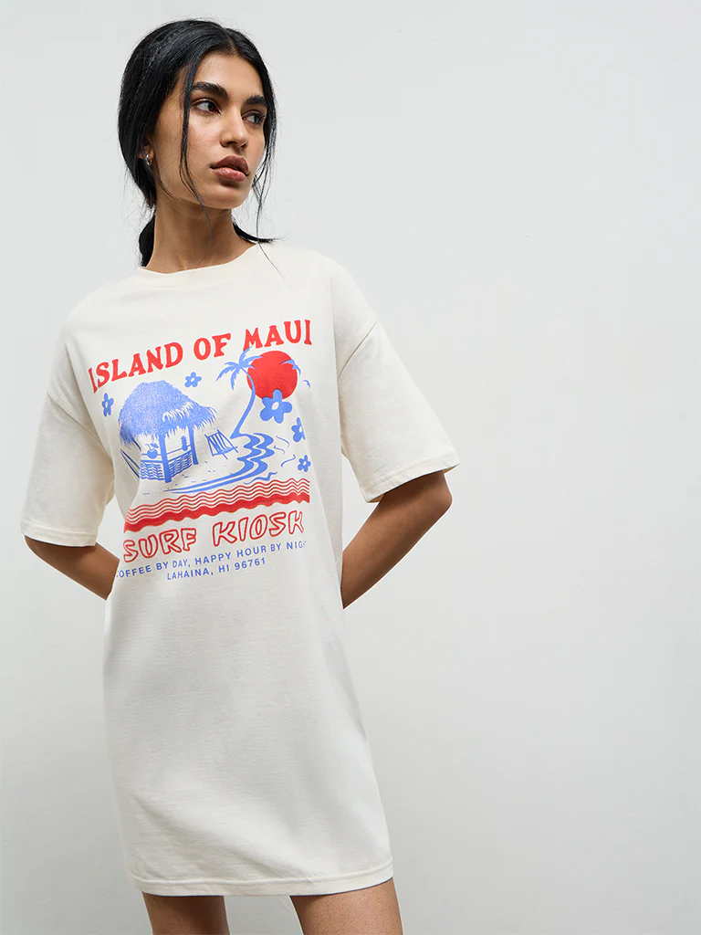 Superstar Off-White Graphic Printed Cotton T-Shirt Dress - Image 2