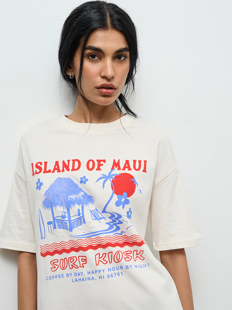 Superstar Off-White Graphic Printed Cotton T-Shirt Dress - Image 3